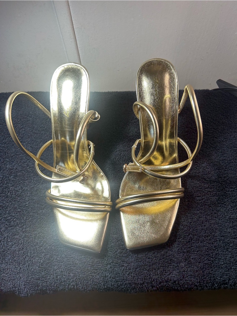Gold Strappy Square-Toe Women’s Heeled Sandals